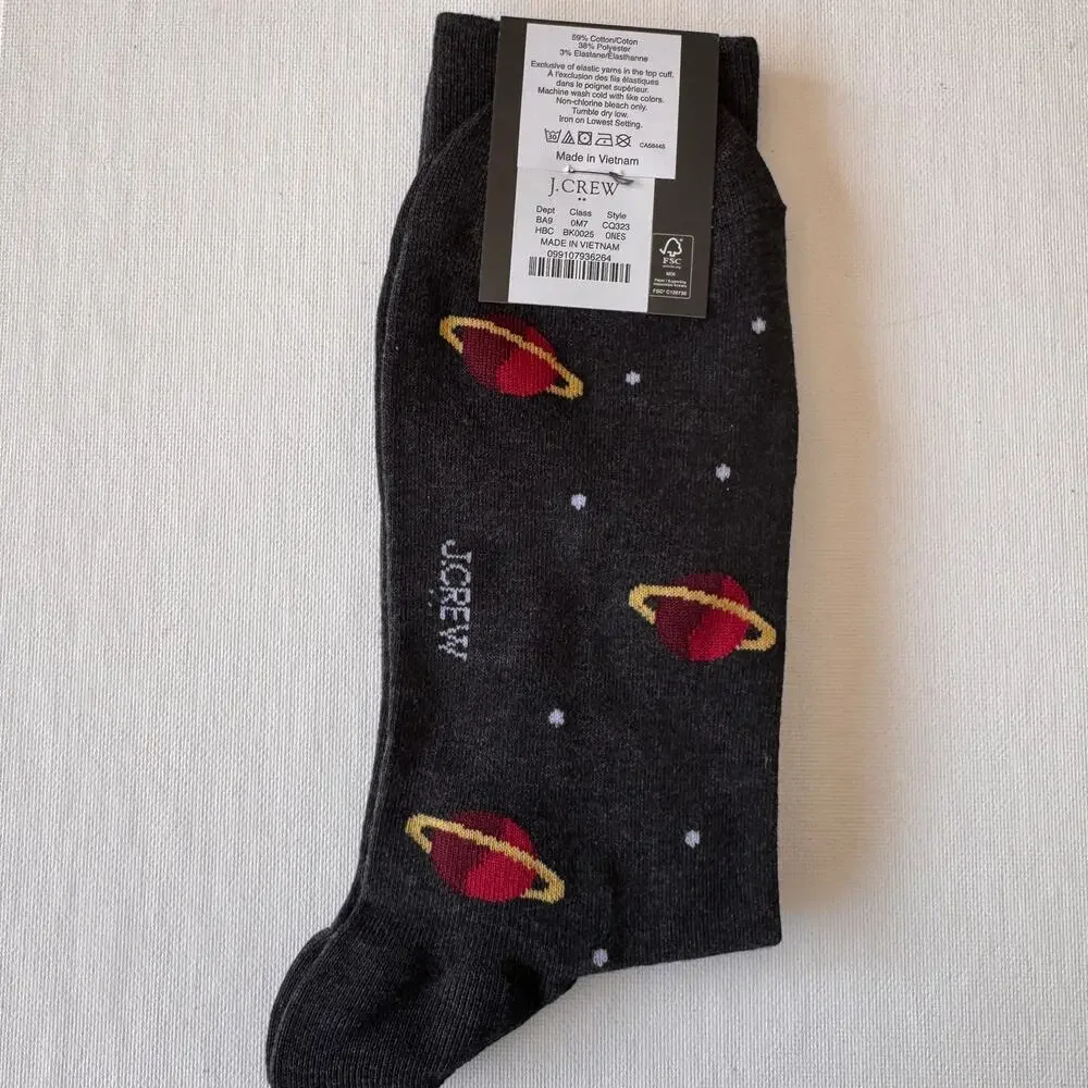 J.Crew Women’s Charcoal Gray Novelty Planet solar System Dress Socks NWT